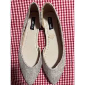 Fashion Women's Pointed Toe D Orsay Flats Casual Beige Linen Blend Size 42